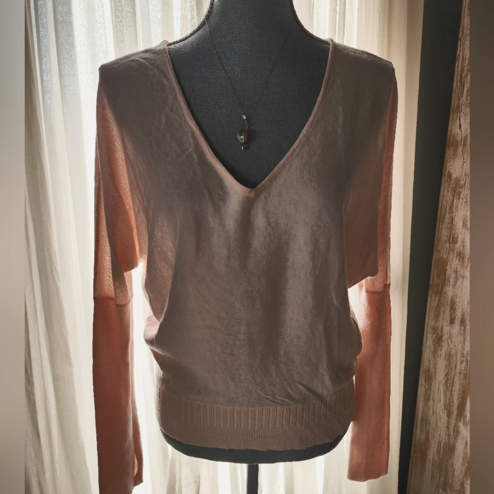 Calia Blush Pink V-Neck Sweater with Relaxed Wing Sleeves Fit.